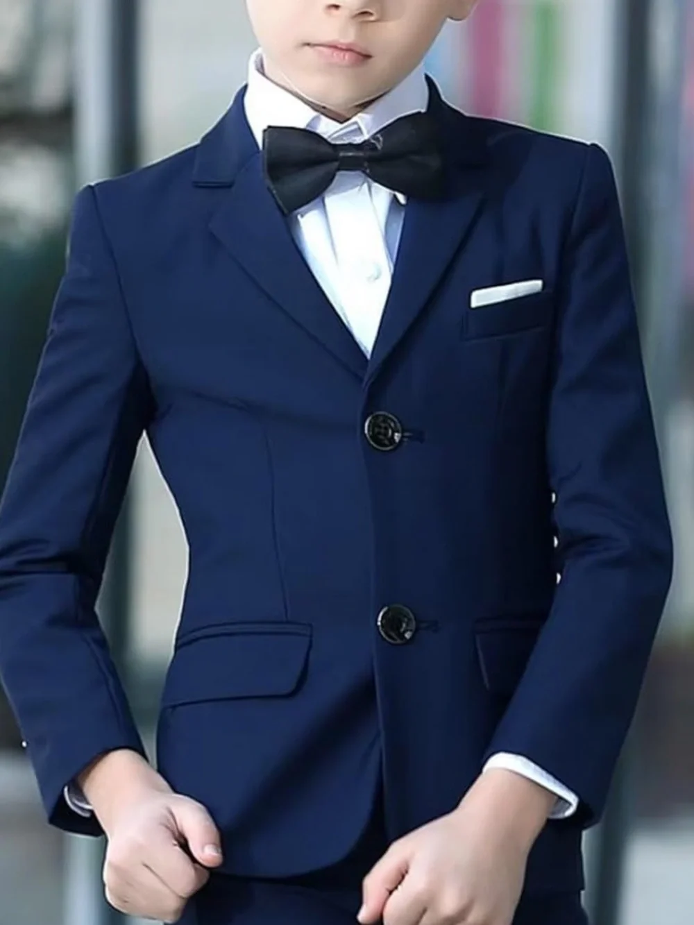 Worn1x Yuan Lu Boys Navy 3-Piece Tuxedo Suit - Size 3T & Shoes - Size 8 - Picture 5 of 10